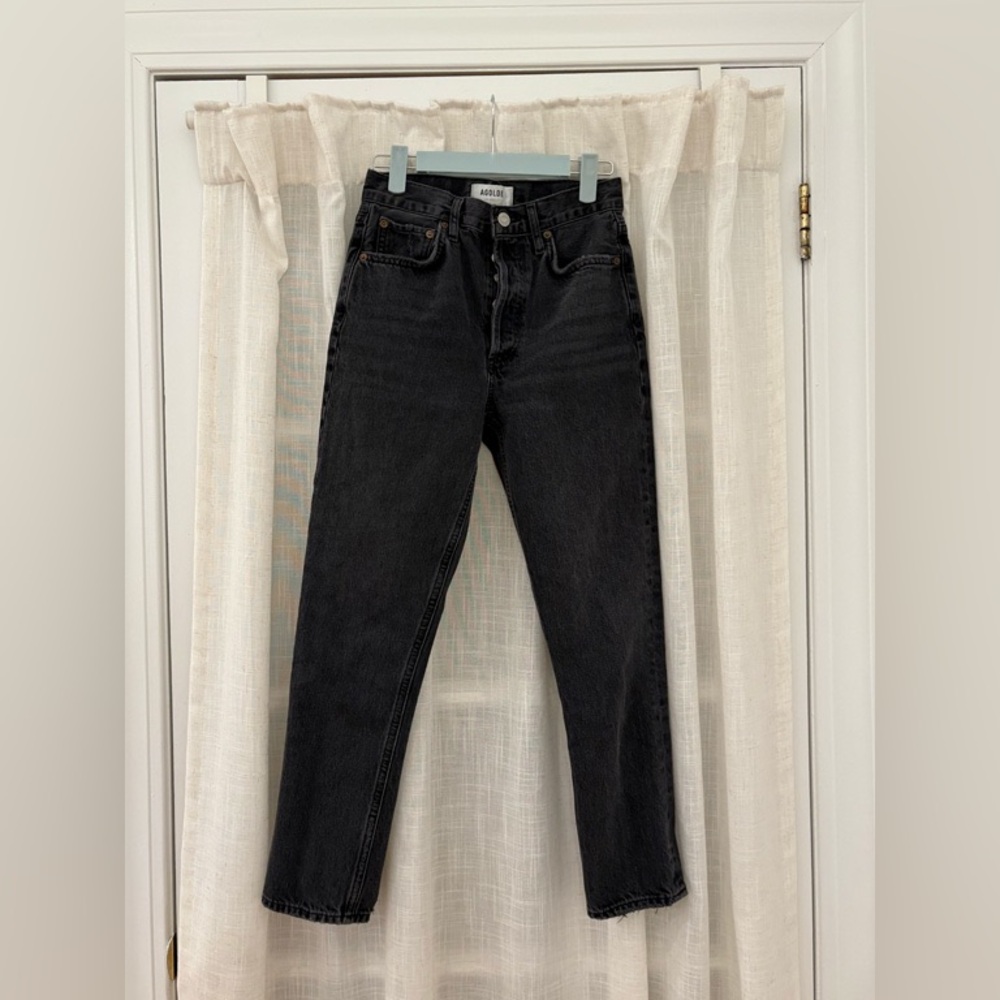 Agolde Riley Black High Rise Straight Crop Jeans - Picture 1 of 6